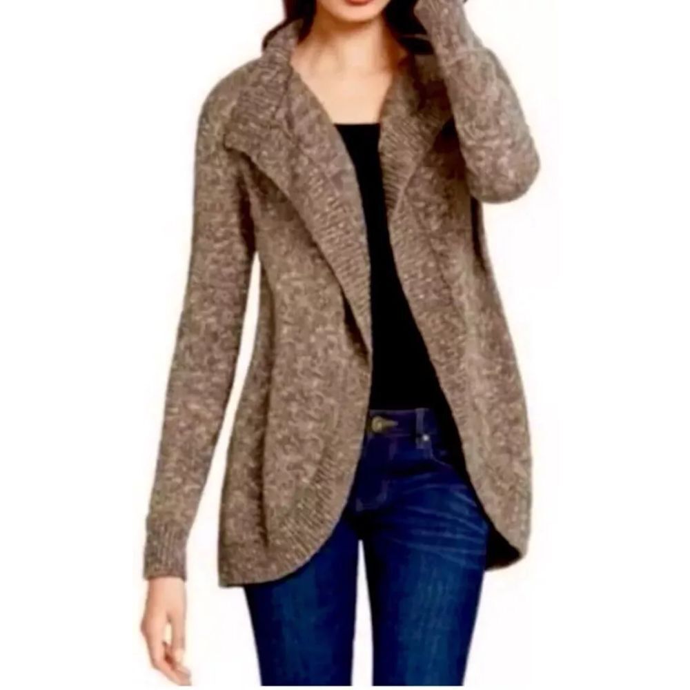 CAbi Swear by Sweater Brown/Beige Marled‎ Open Front Cardigan Sweater Size S